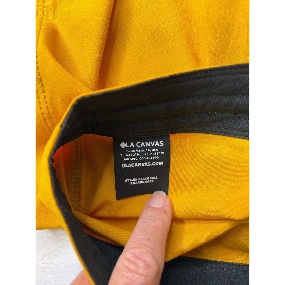 Ola Canvas Blackball Boardshorts Mustard Yellow Mens 28 Swim Trunks Costa Mesa